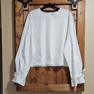 Wilfred Aritzia White Statement Sleeve Cotton Boxy Blouse Size L